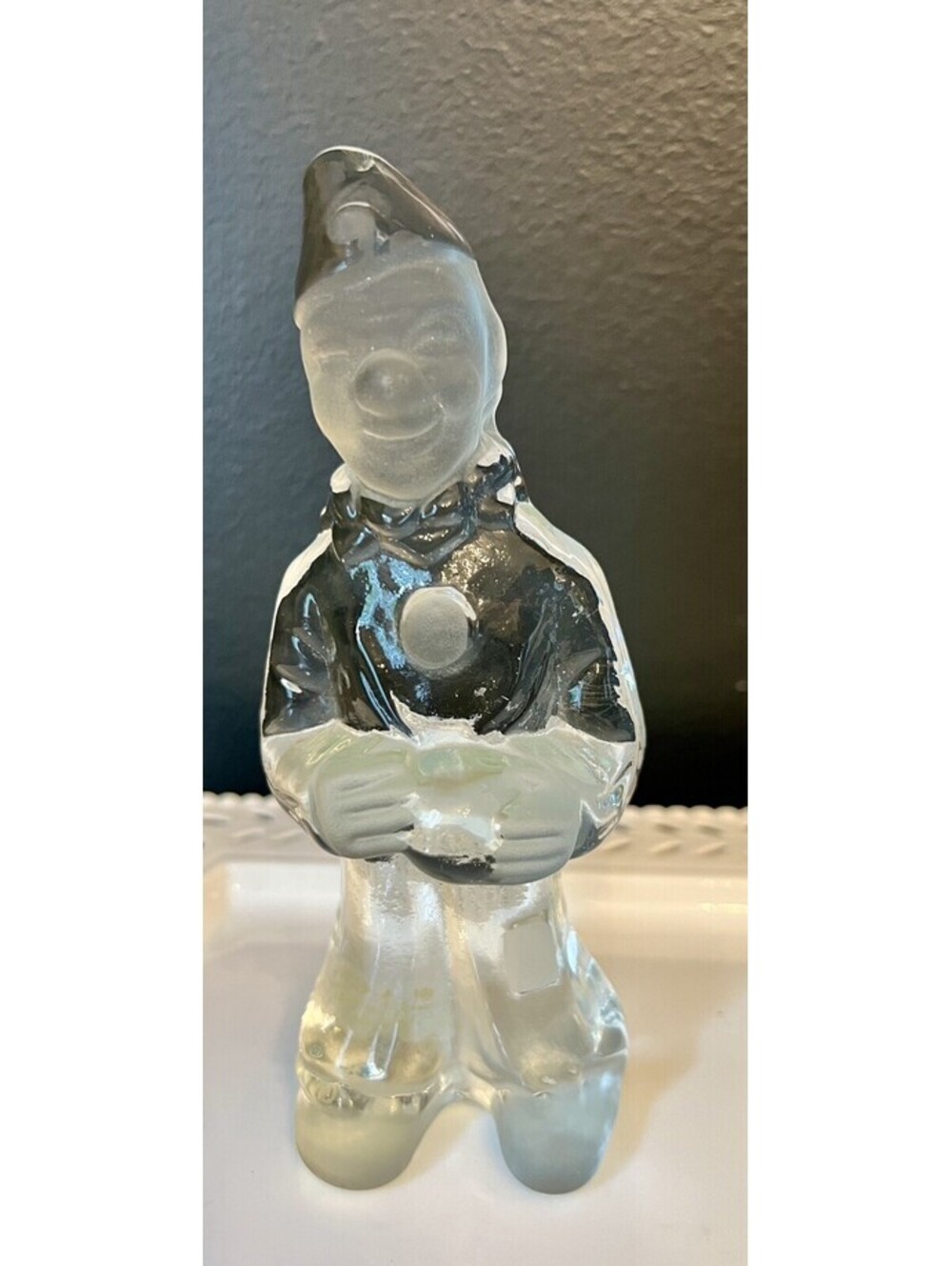 Vintage Clear/Frosted Glass Clown  Figurine/Paperweight by VIKING.  Handmade
